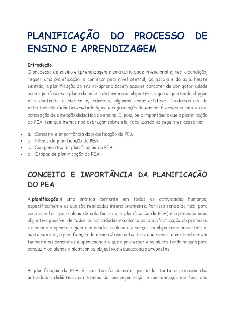 Planificação do Processo de Ensino | PDF | Aprendizado | Lição
