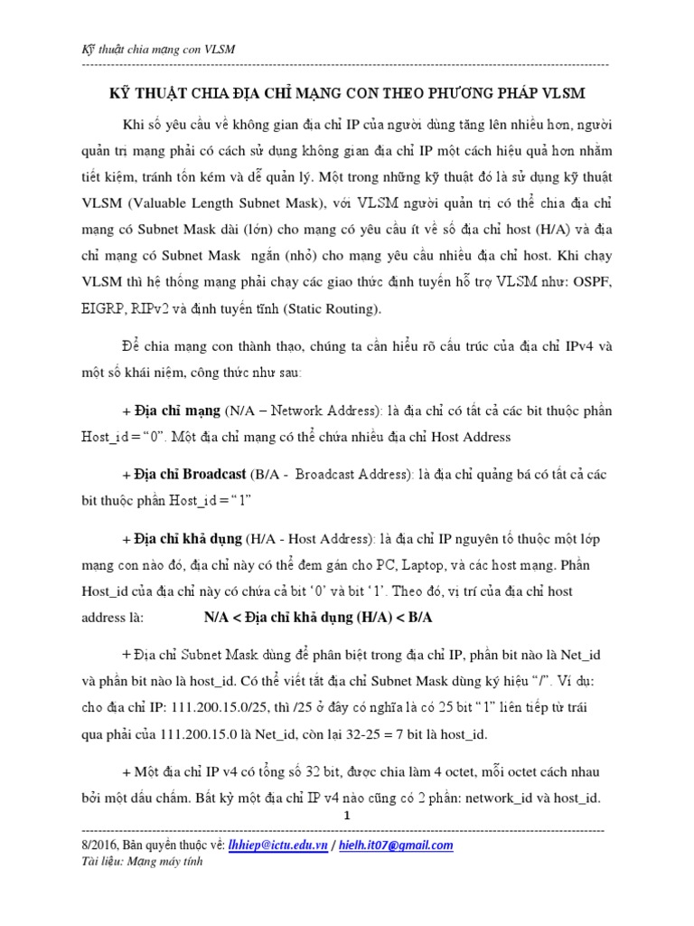 Ky Thuat Chia Mang Con VLSM (LHHiep) | PDF