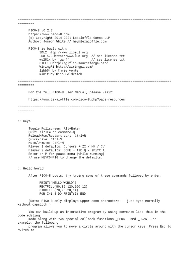 Pico 8 | PDF | Computer File | Text File