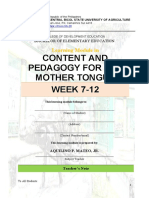 Content and Pedagogy For The Mother Tongue WEEK 7-12: Learning Module in