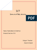Intro To HTML Activity: Name: Noella Mariz R. Beltran Grade & Section: 9-D