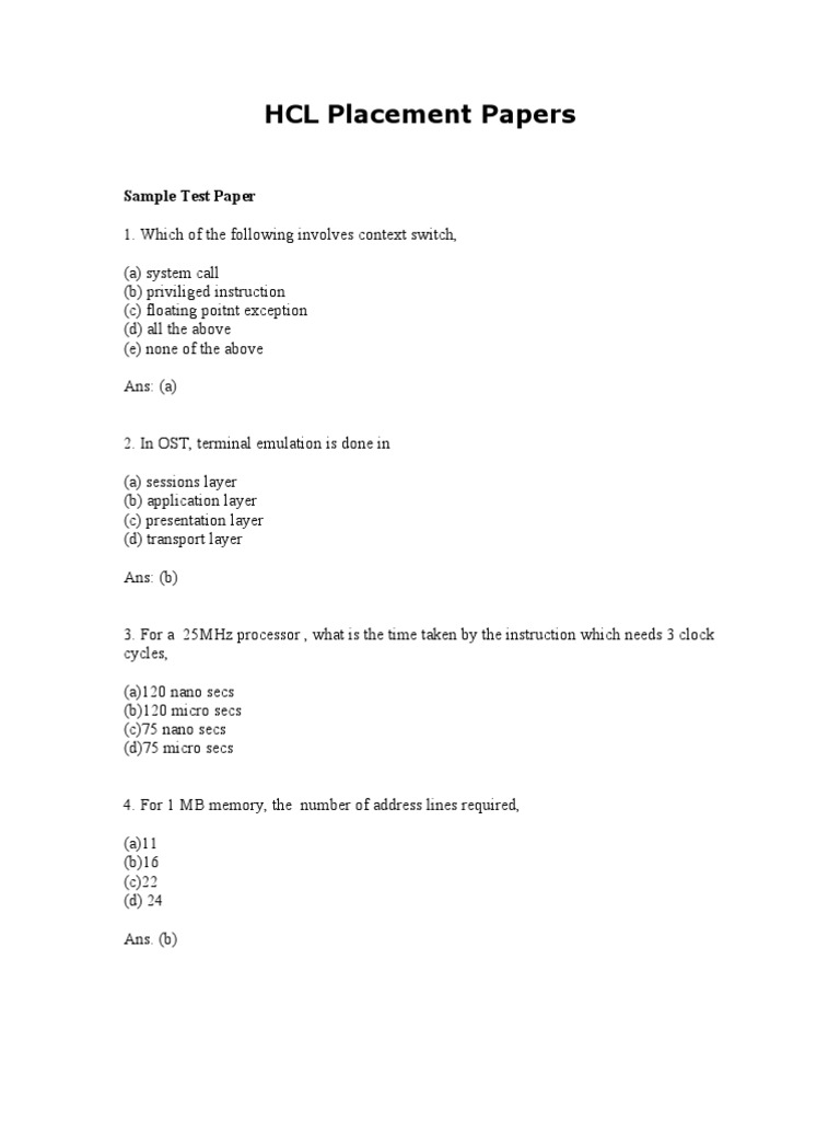 HCL Placement Papers | PDF | C (Programming Language) | Dos