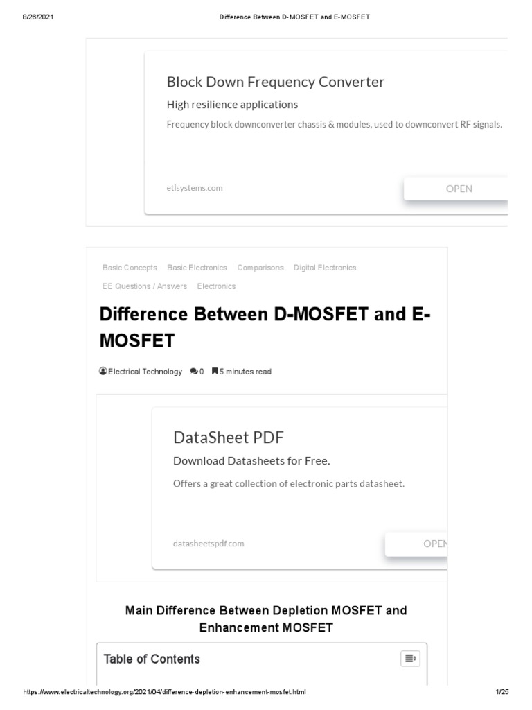 Difference Between DMOSFET and EMOSFET PDF Field Effect