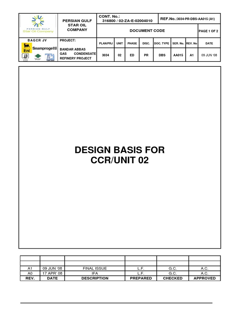 Design Basis For Ccr/Unit 02: Snamprogetti | PDF