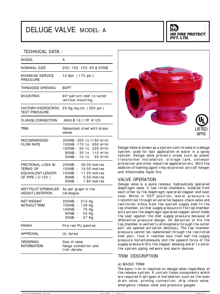 Deluge Valve Operation and Types | PDF | Fire Sprinkler System | Valve