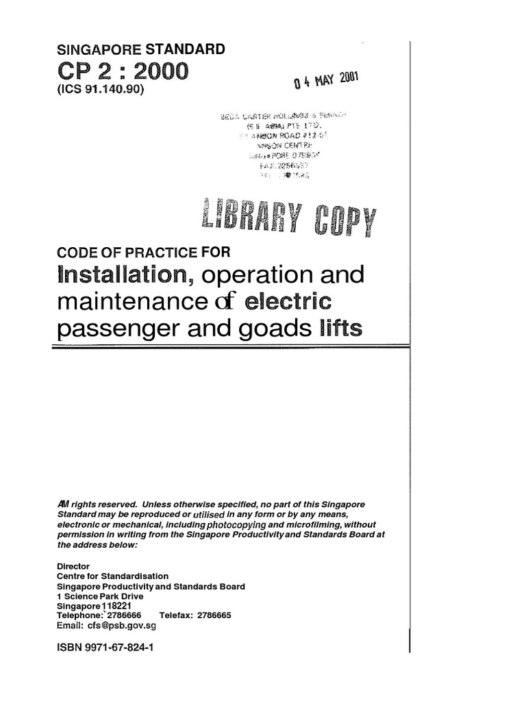 Singapore Standard for Lift Maintenance | PDF | Elevator | Door
