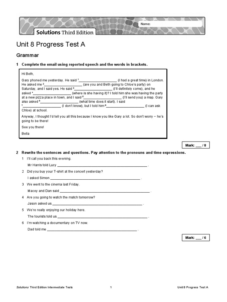 Unit 8 progress test a grammar pdf translations