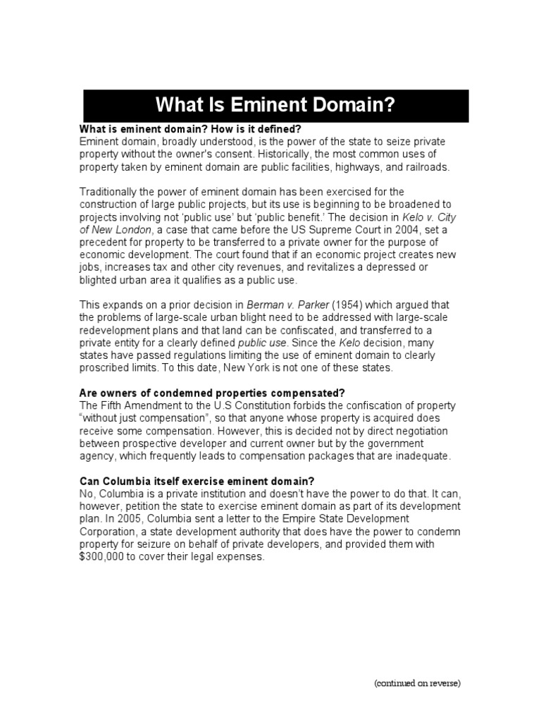 What Is Eminent Domain | PDF | Justice | Crime & Violence