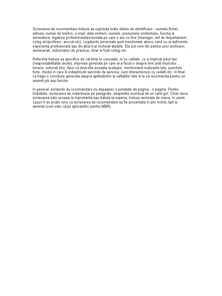 Scrisoare De Recomandare