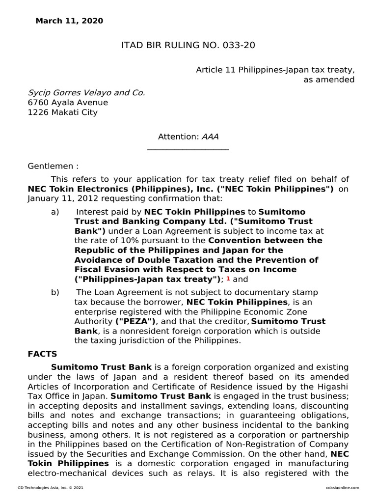 DST and Tax Treaty on NEC Tokin Loans | PDF | Taxes | Income Tax