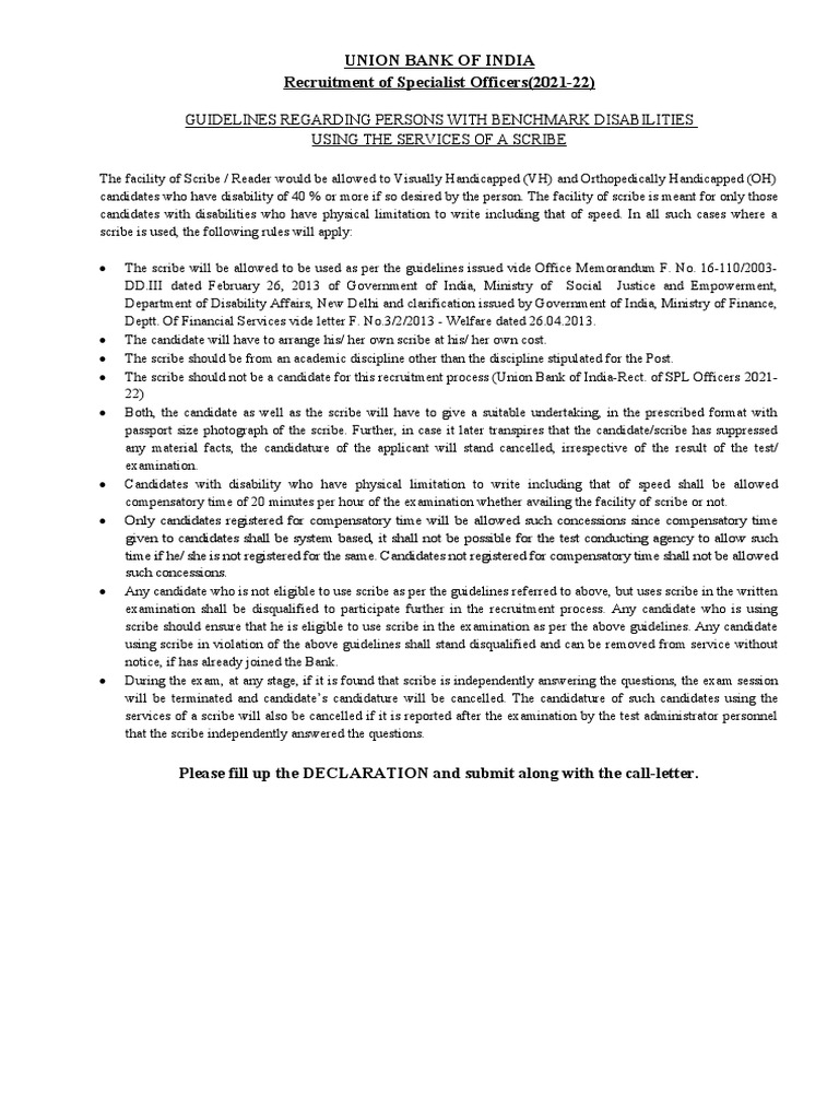 Scribe Guidelines for Union Bank Exam | PDF | Recruitment | Test ...