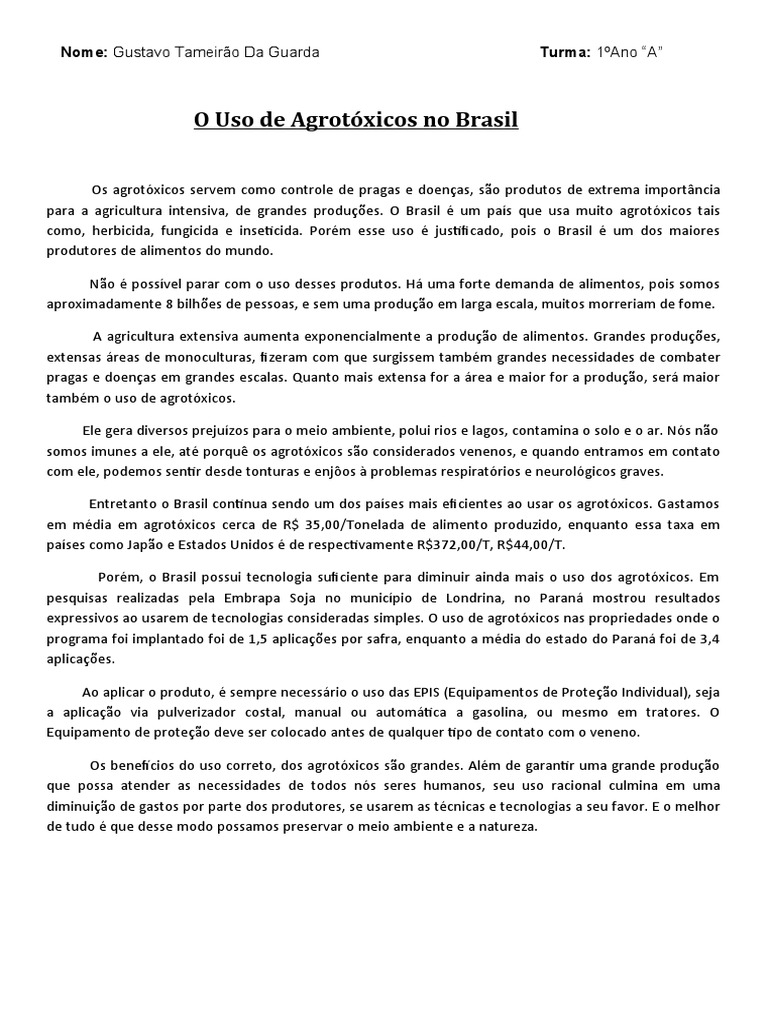 O Uso de Agrotóxicos No Brasil | PDF | Brasil | Peste (organismo)