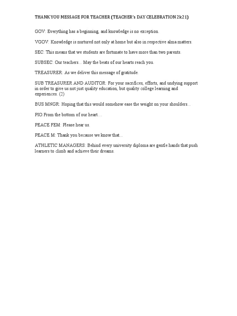 Heartfelt Teachers' Day Message | PDF | Learning | Behavior Modification