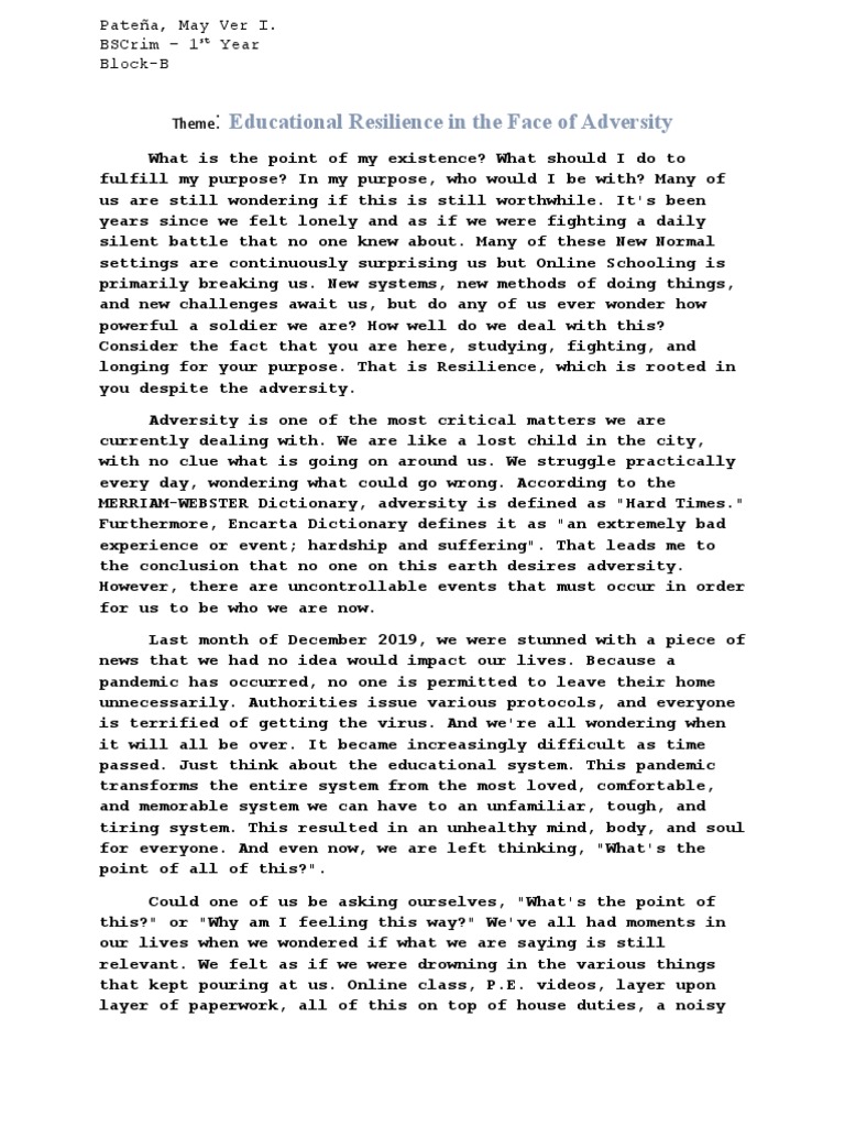 Resilience In Facing Adversity Pdf