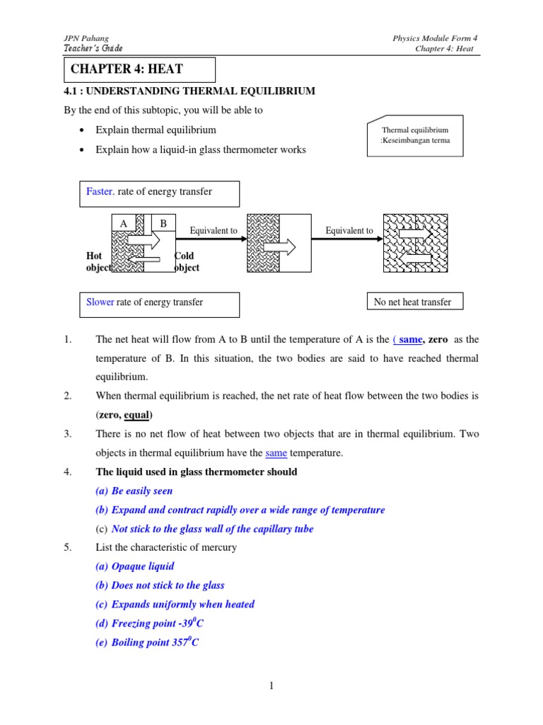 Chapter 4 Heat Teacher S Guide | PDF
