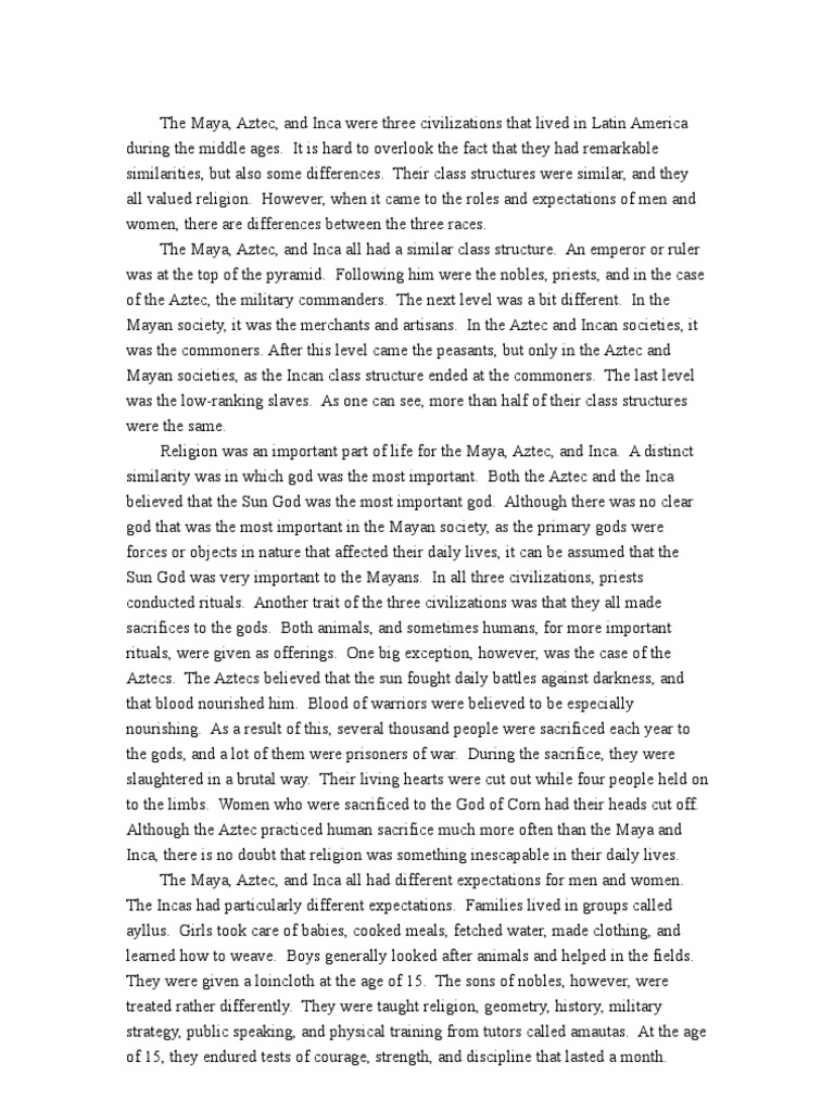 Inca And Aztecs Compare And Contrast Essay