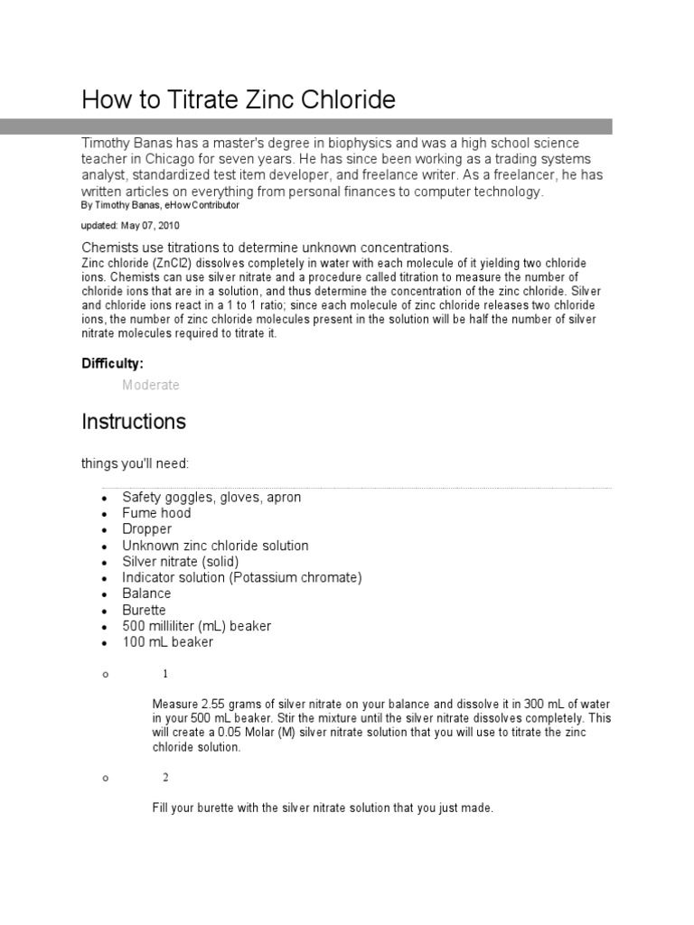 Determining Concentrations Through Titration A Guide to Titrating Zinc