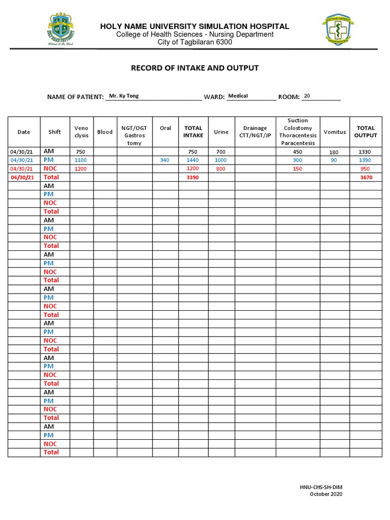 Intake and Output Record | PDF