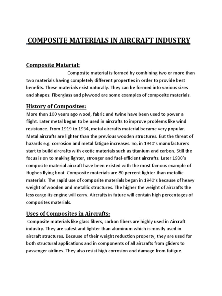 Composite Materials in Aircraft Industry | PDF