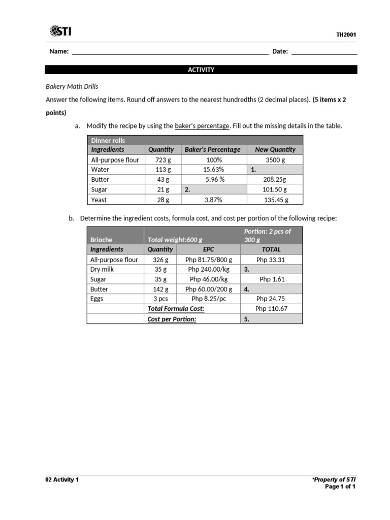 Bakery Math: Baker's Percentage Guide | PDF