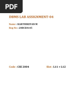 Dbms Lab Assignment-04:: Karthikeyan M: 20BCE0145