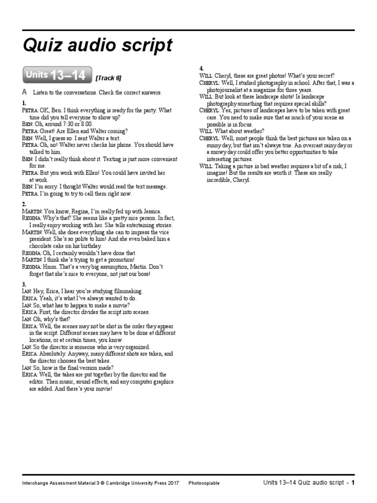 Quiz Audio Script: Units | PDF