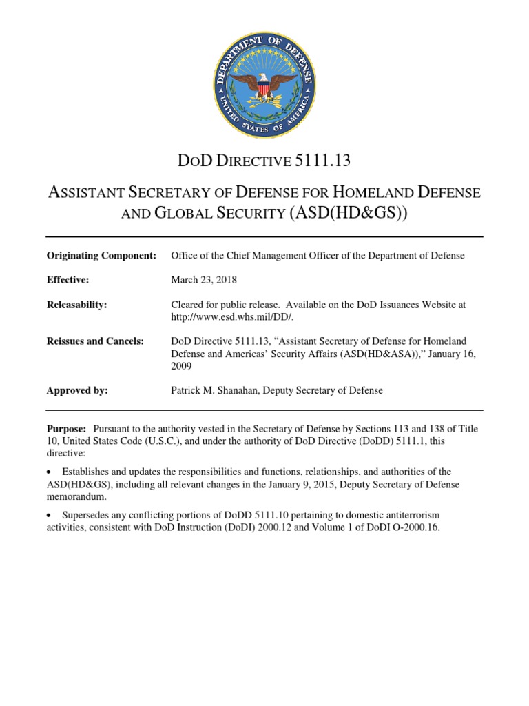 ASD for Homeland Defense Responsibilities | PDF | United States ...
