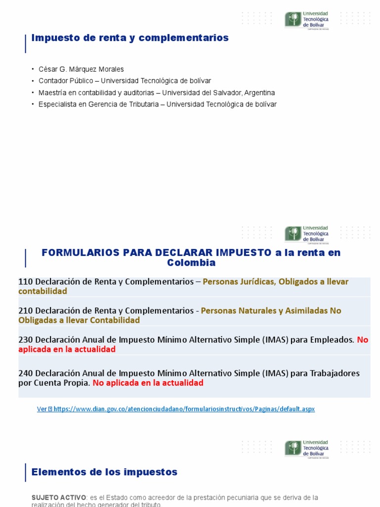 Elementos del Impuesto de Renta en Colombia | PDF | Impuestos ...