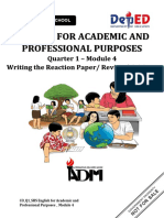 English For Academic and Professional Purposes: Quarter 1 - Module 4 Writing The Reaction Paper/ Review/ Critique