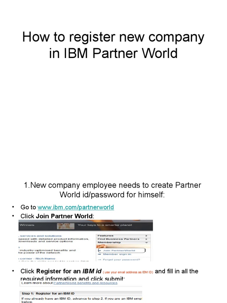 How To Register Company in IBM Partner World | PDF