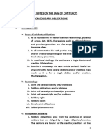 Lecture Notes On The Law of Contracts On Solidary Obligations