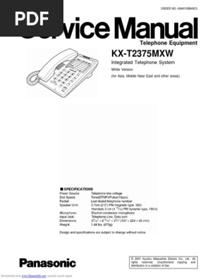 Panasonic KX-T2375MXW Service Manual | PDF | Amplifier | Telephone