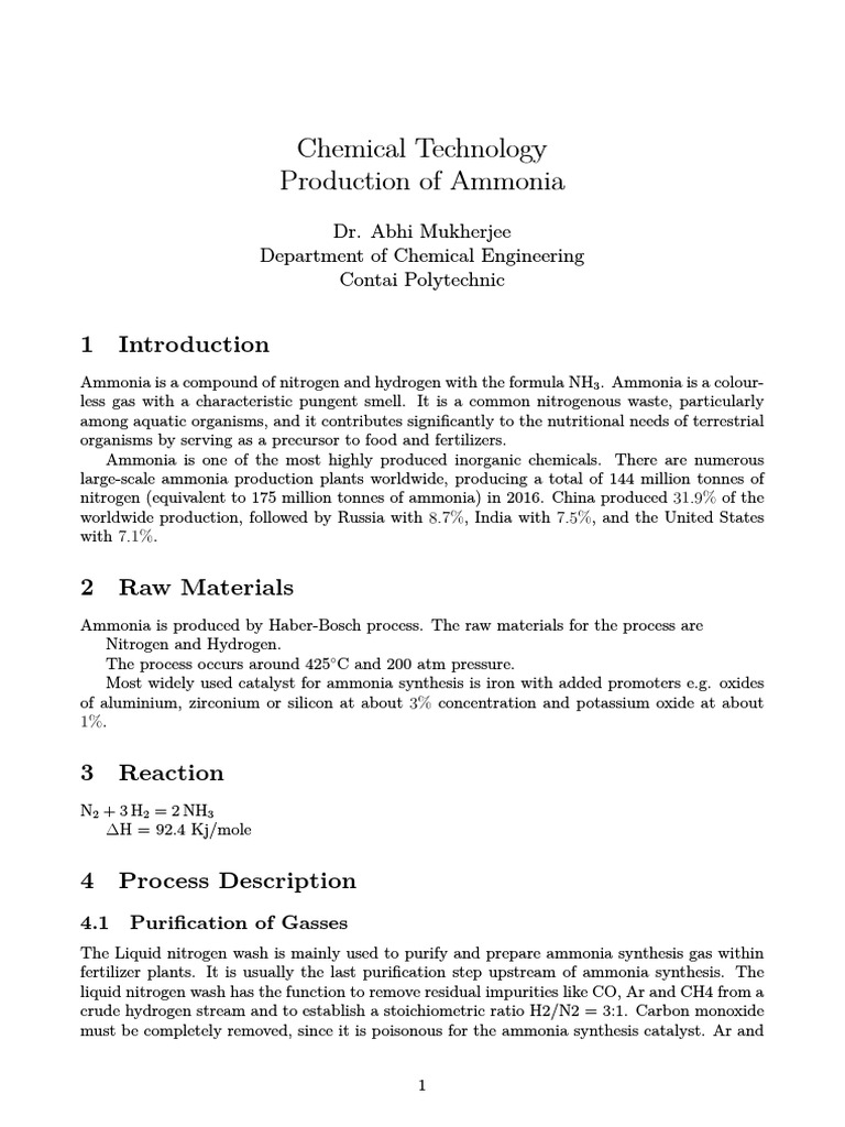 An InDepth Review of the HaberBosch Process for Producing Ammonia