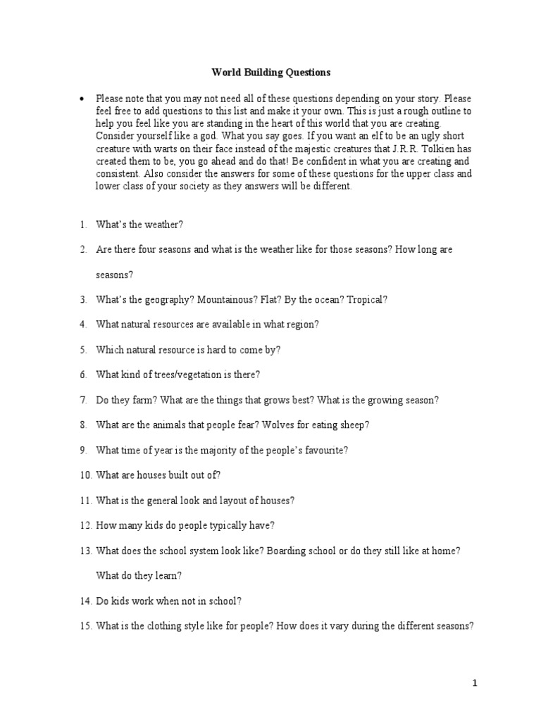 World Building Questions | PDF