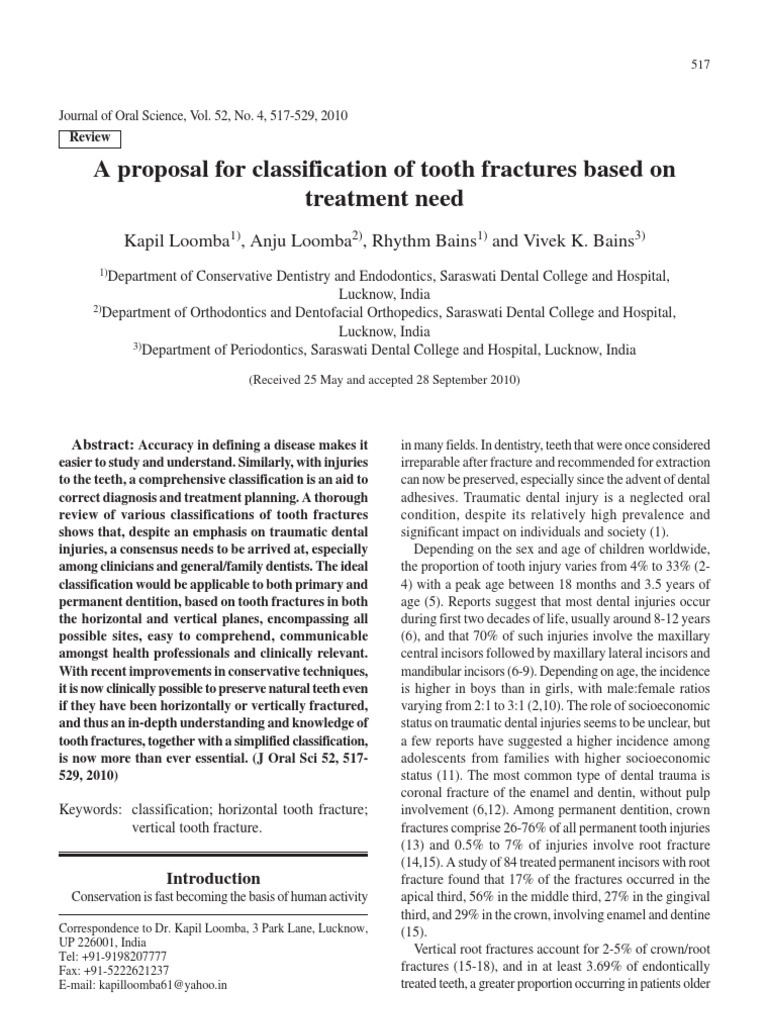 Classification of Fractures | PDF | Dentistry | Human Tooth