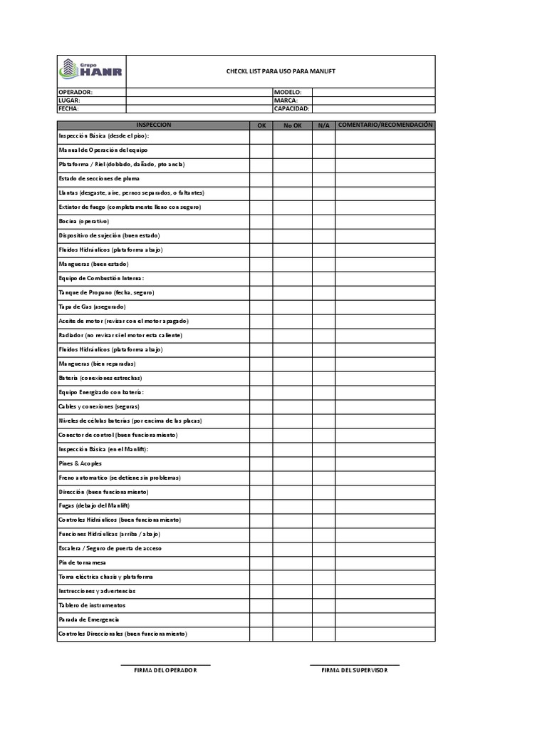 Check List Manlift PDF