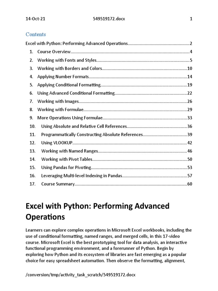 Excel With Python Performing Advanced Operations | PDF | Microsoft ...