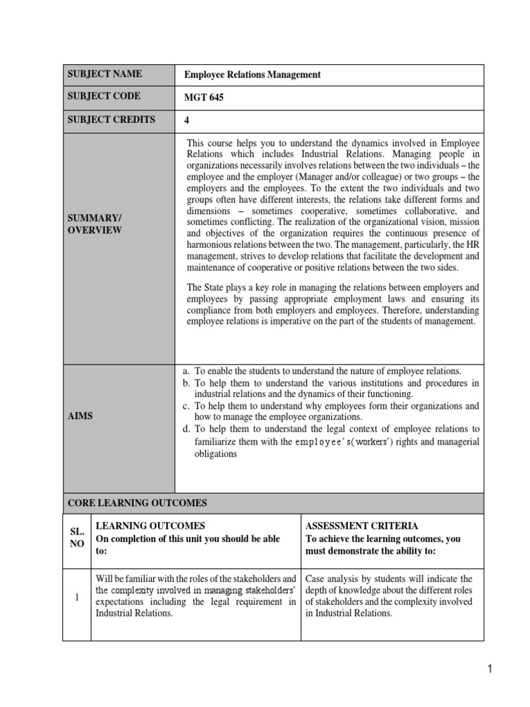 Employee Relations Management Overview | PDF | Employment | Industrial ...