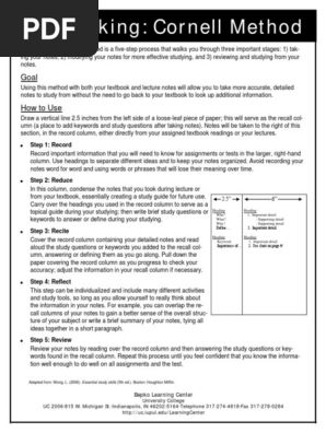 Cornell Method Handout