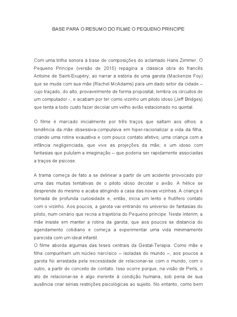 Resumo do Filme O Pequeno Príncipe | PDF | Terapia Gestalt