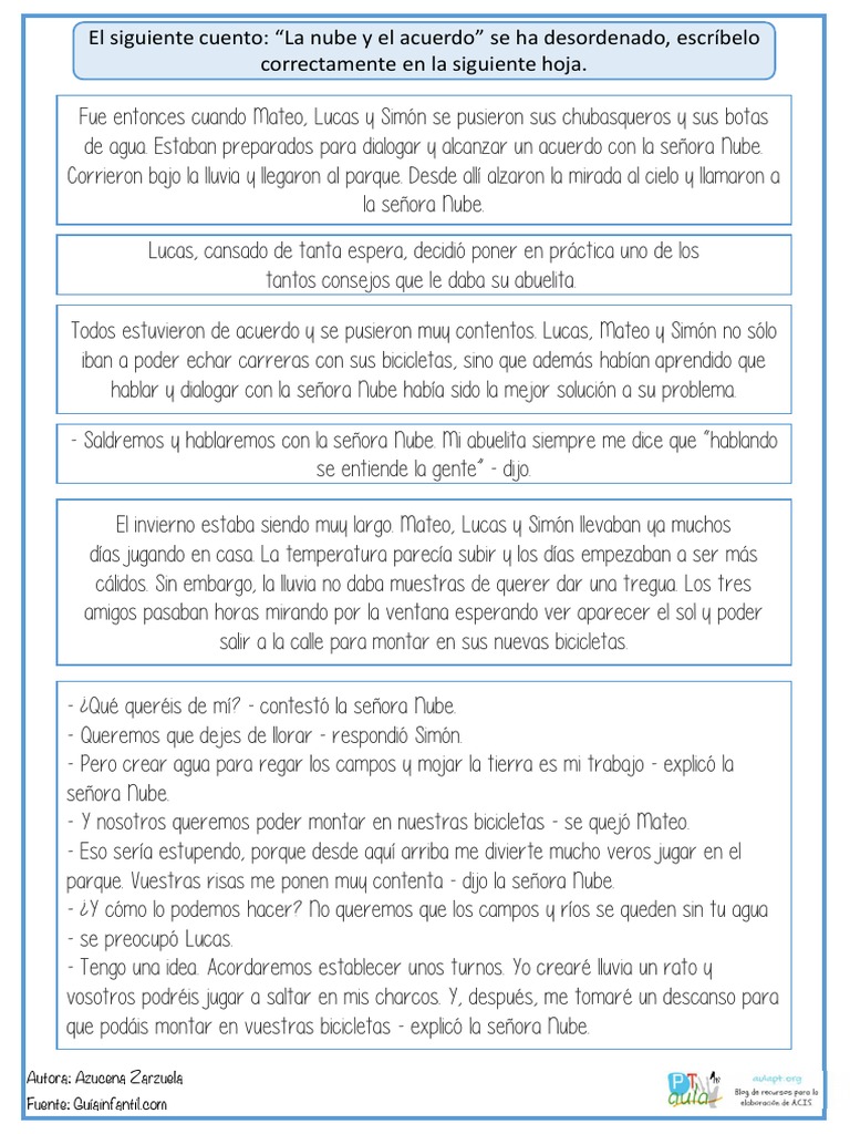 La nube y el acuerdo: un cuento infantil | PDF