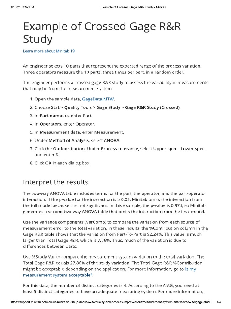 Example Crossed Gage R&R Study | PDF