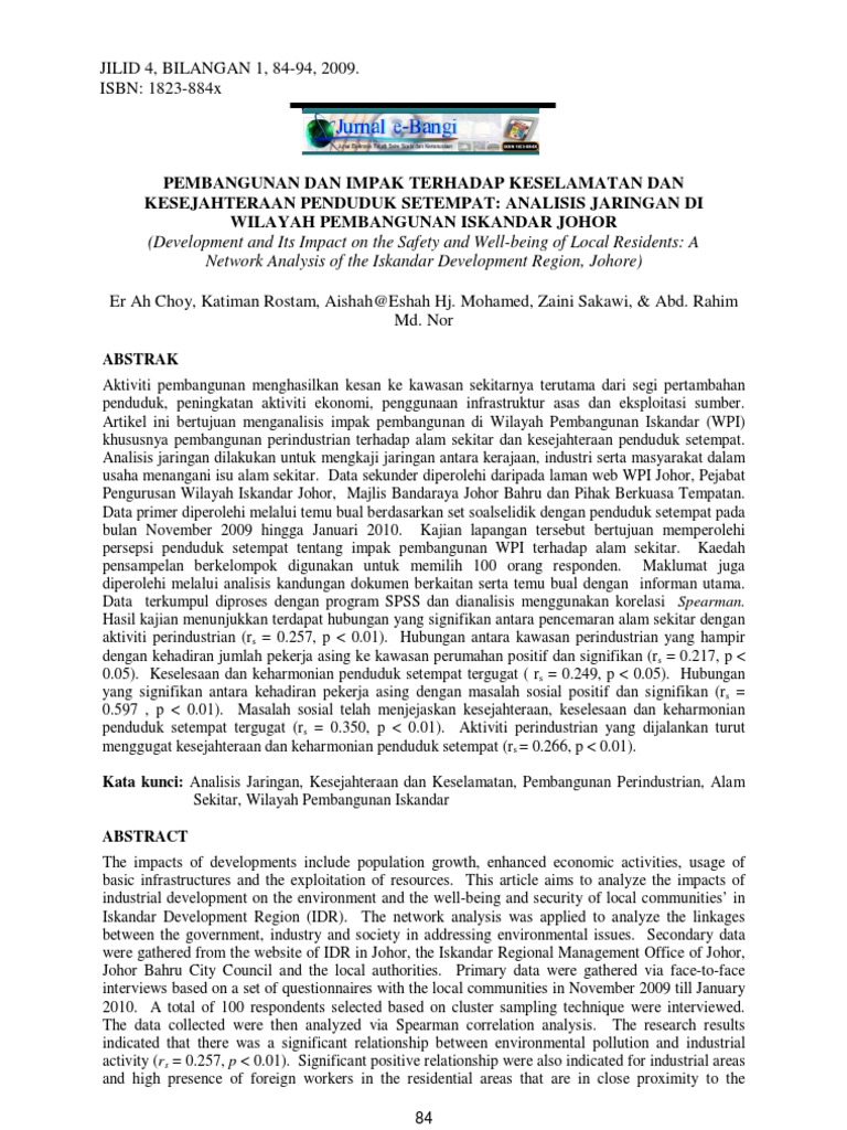 Pembangunan Dan Impak Terhadap Keselamatan Dankesejahteraan Penduduk Setempat Analisis Jaringan Diwilayah Pembangunan Iskandar Johor Pdf