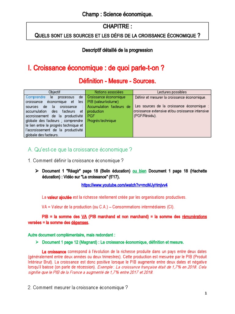 Croissance Economique Cours | PDF | Produit intérieur brut | Croissance ...