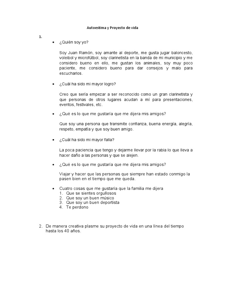 Autoestima y Proyecto de Vida Personal | PDF | Autoestima | Cognición