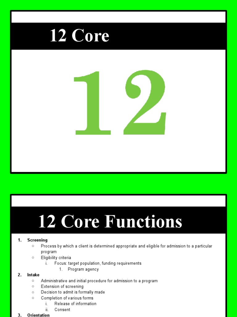 12 Core Functions PDF Psychotherapy Substance Abuse