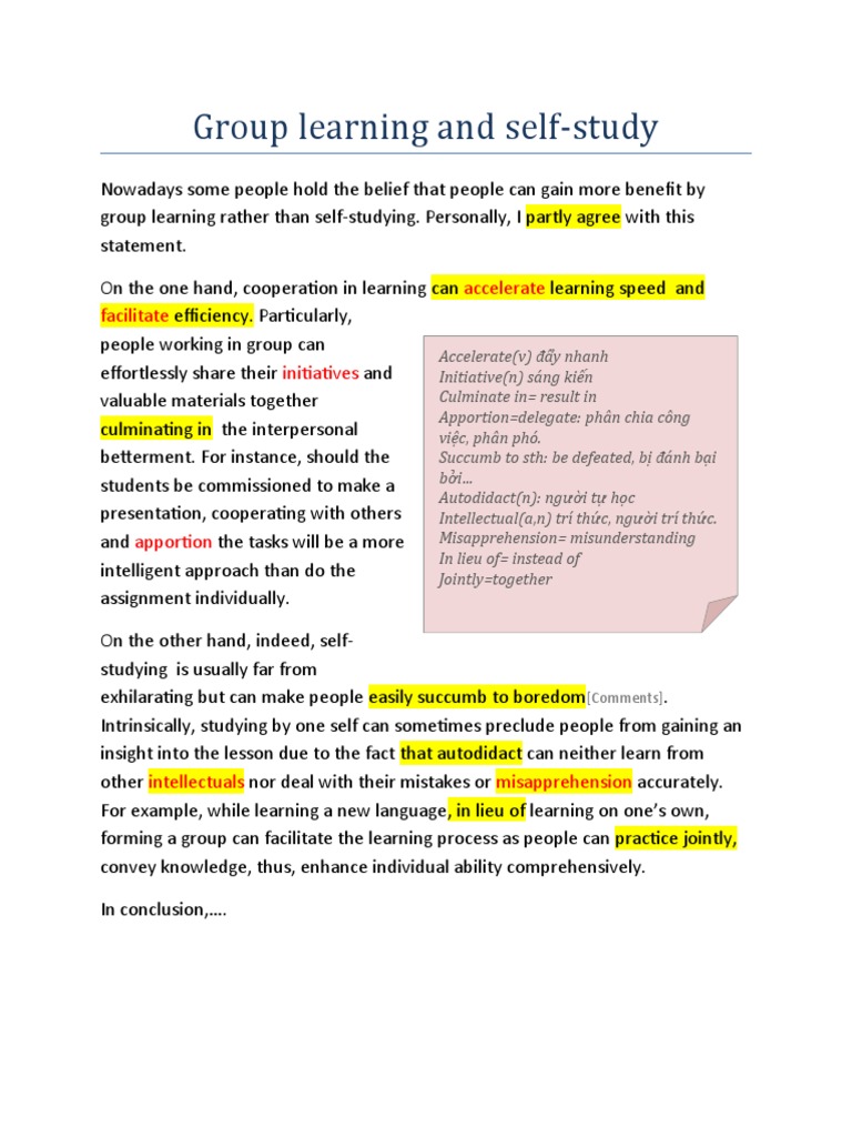 Group Learning and Self Studying | PDF | Career & Growth | Science ...
