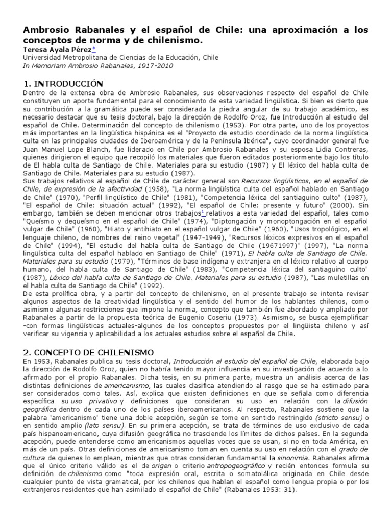 Ambrosio Rabanales y El Español de Chile PDF Lingüística