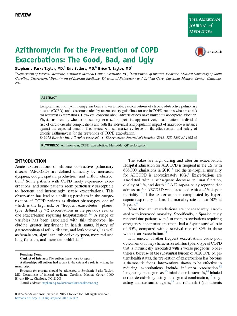 Azithromycin For The Prevention of COPD Exacerbations PDF Chronic
