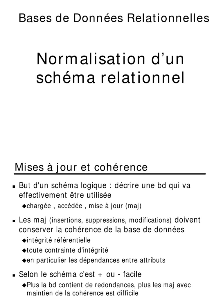 Comment Faire Le Schema D une Normalistion De Base De Données Bda04 Normalisation | PDF | Enseignement des mathématiques | Modélisation